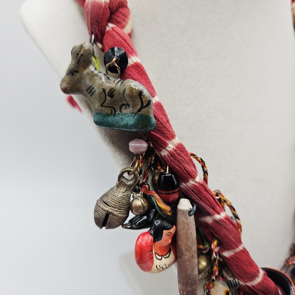 VINTAGE Handcrafted Chachkas Milagros Charm Over the Top Statement Necklace - Picture 8 of 14